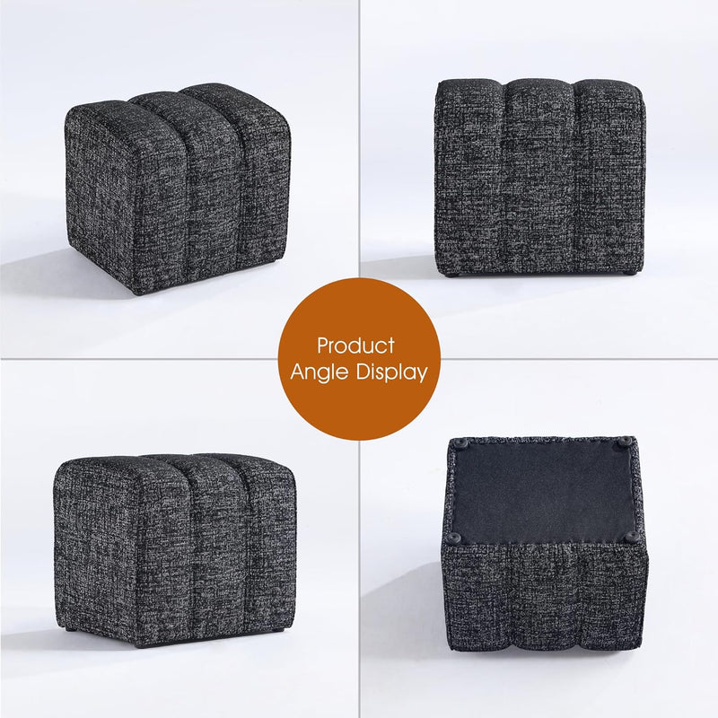 Black Linen Rectangle Ottoman 