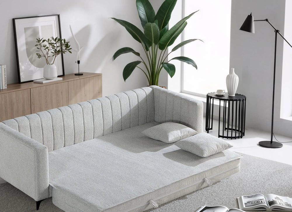 Luxora 85.4 Inch Light Grey Convertible Sleeper Sofa Bed with 2 Pillows - Modern 2-in-1 Folding Couch by Get Set Style Furniture.