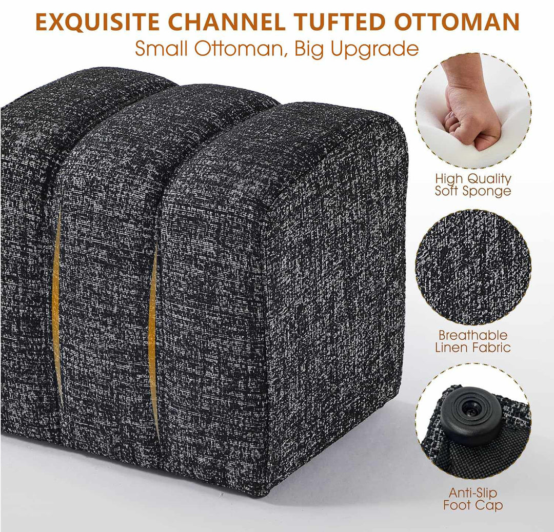 Black Linen Rectangle Ottoman #100097