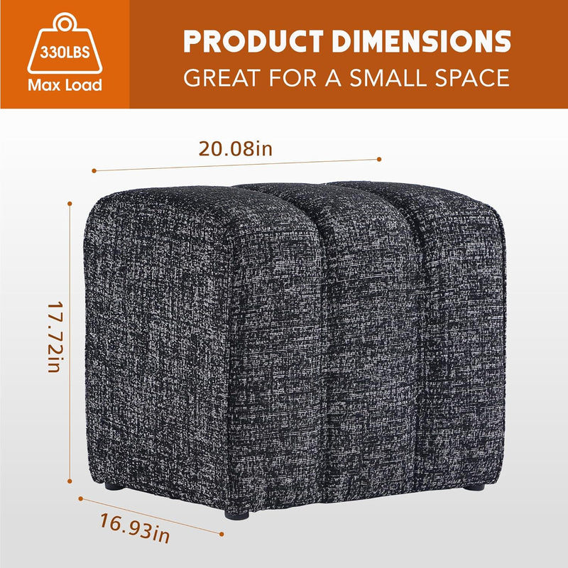 Black Linen Rectangle Ottoman 