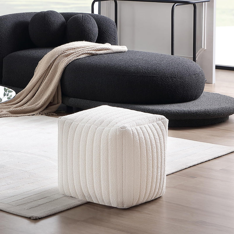 White Boucle Stuffed Pouf 