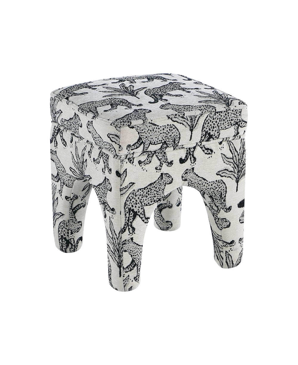 Upholstered Square Ottoman with Leopard Print, Soft Fabric Footrest Stool, Accent Vanity Stool for Living Room, Bedroom, Entryway Get Set Style Furniture