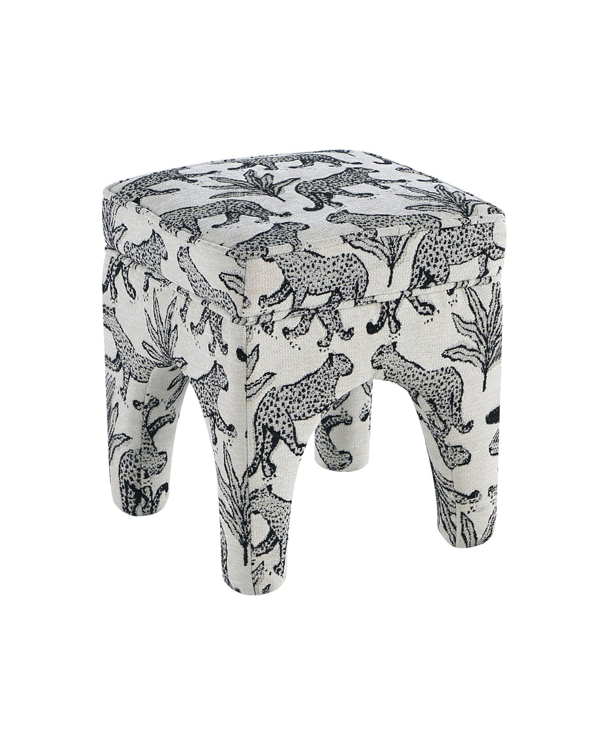 Upholstered Square Ottoman with Leopard Print, Soft Fabric Footrest Stool, Accent Vanity Stool for Living Room, Bedroom, Entryway Get Set Style Furniture