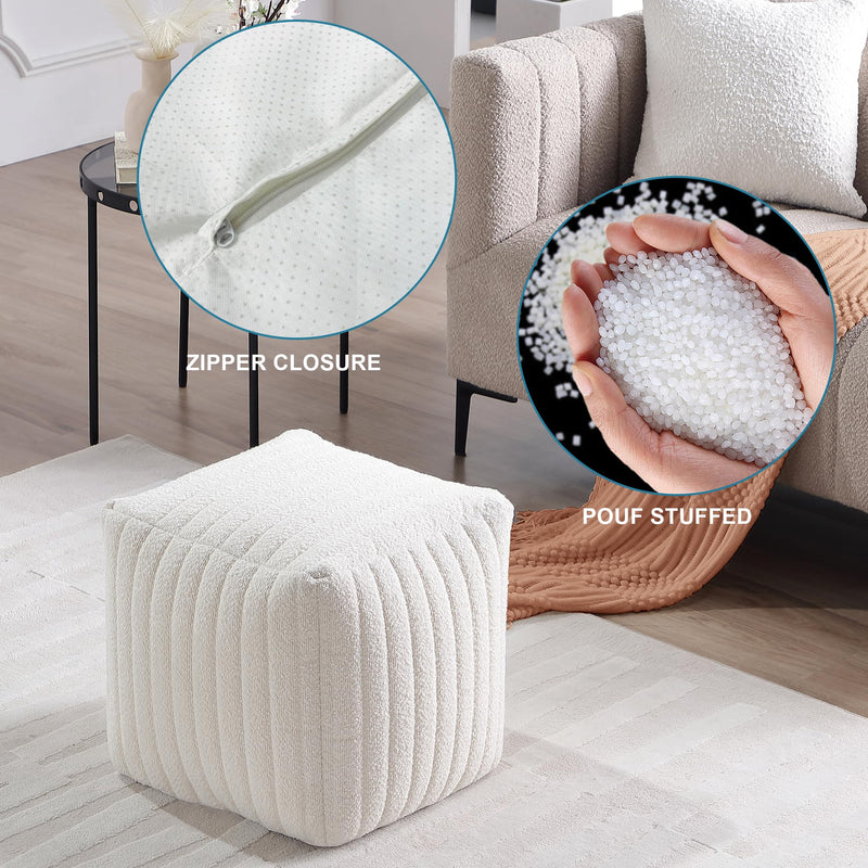 White Boucle Stuffed Pouf 