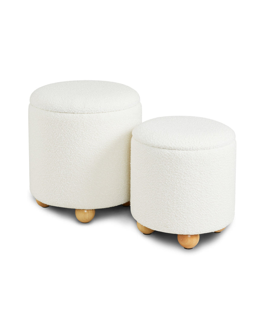 Benedict Storage Ottomans: Ivory Boucle