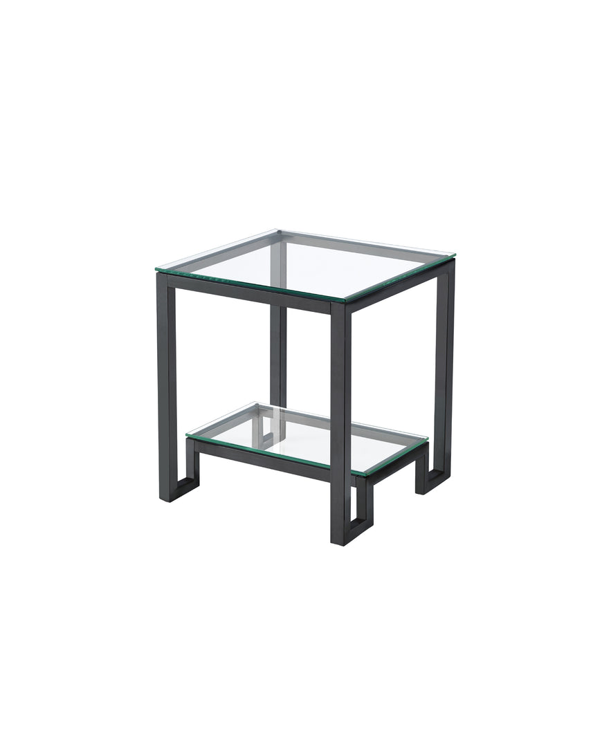 Fancy Black 2 Tiers Square Glass Side Table