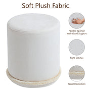 Cirque Round Plush Ottoman, Soft Upholstered Footrest & Vanity Stool for Living Room or Bedroom, Chic Minimal Accent Piece in Neutral Tones (Snow White)