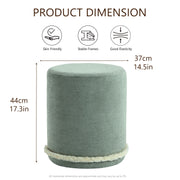 Cirque Round Plush Ottoman, Soft Upholstered Footrest & Vanity Stool for Living Room or Bedroom, Chic Minimal Accent Piece in Neutral Tones (Malachite Green)