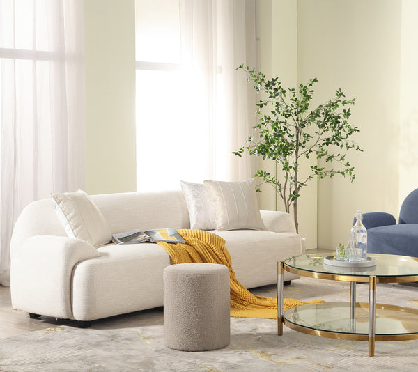 Paulo Boucle Fabric Round Ottoman