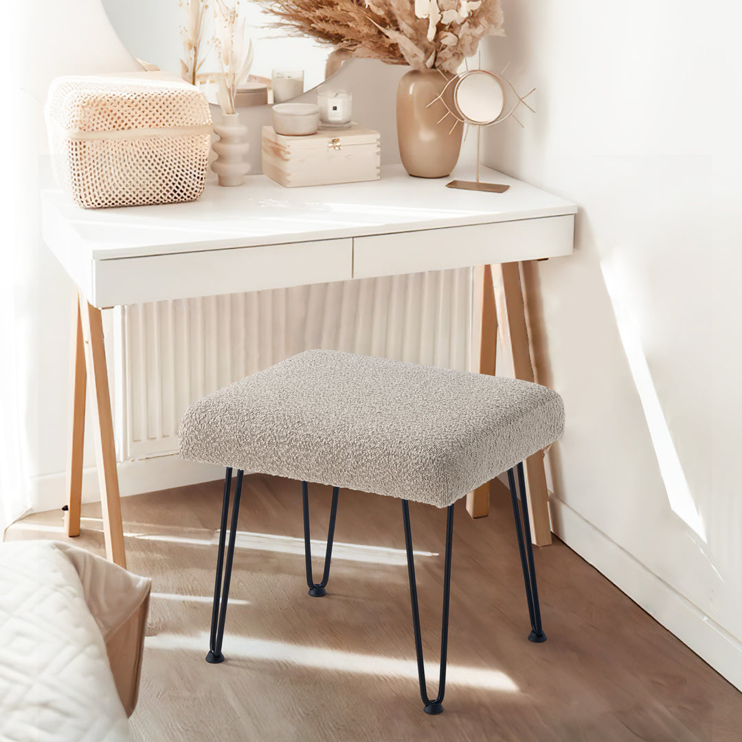 Khaki Boucle Vanity Stool #100038