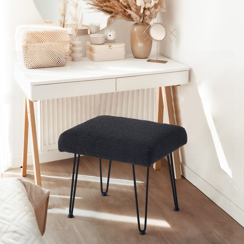 Black Boucle Vanity Stool 