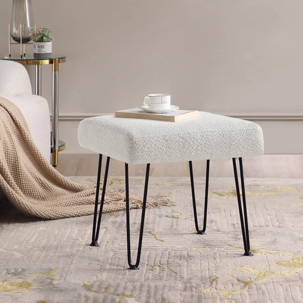 White Boucle Vanity Stool #100028 Get set style furniture