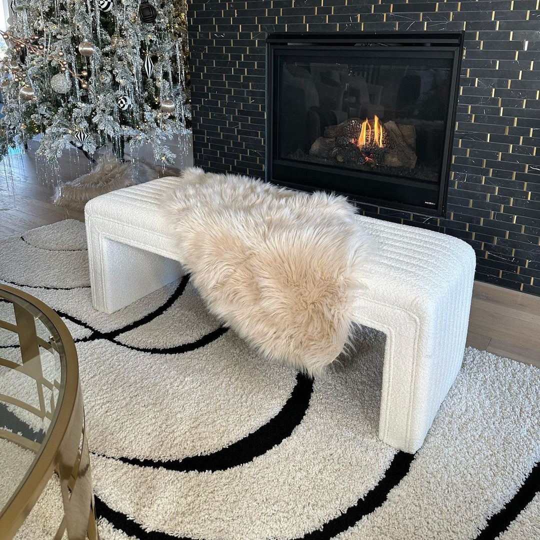 White Boucle Ottoman Bench #900001