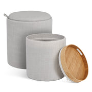 Lambert Round Tray Ottoman (Set of 2): Light grey linen