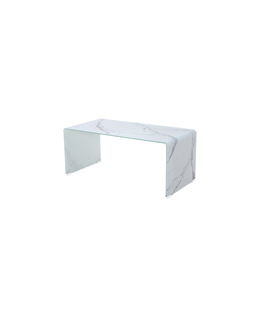 Marble Look Bent Glass Coffee Table
