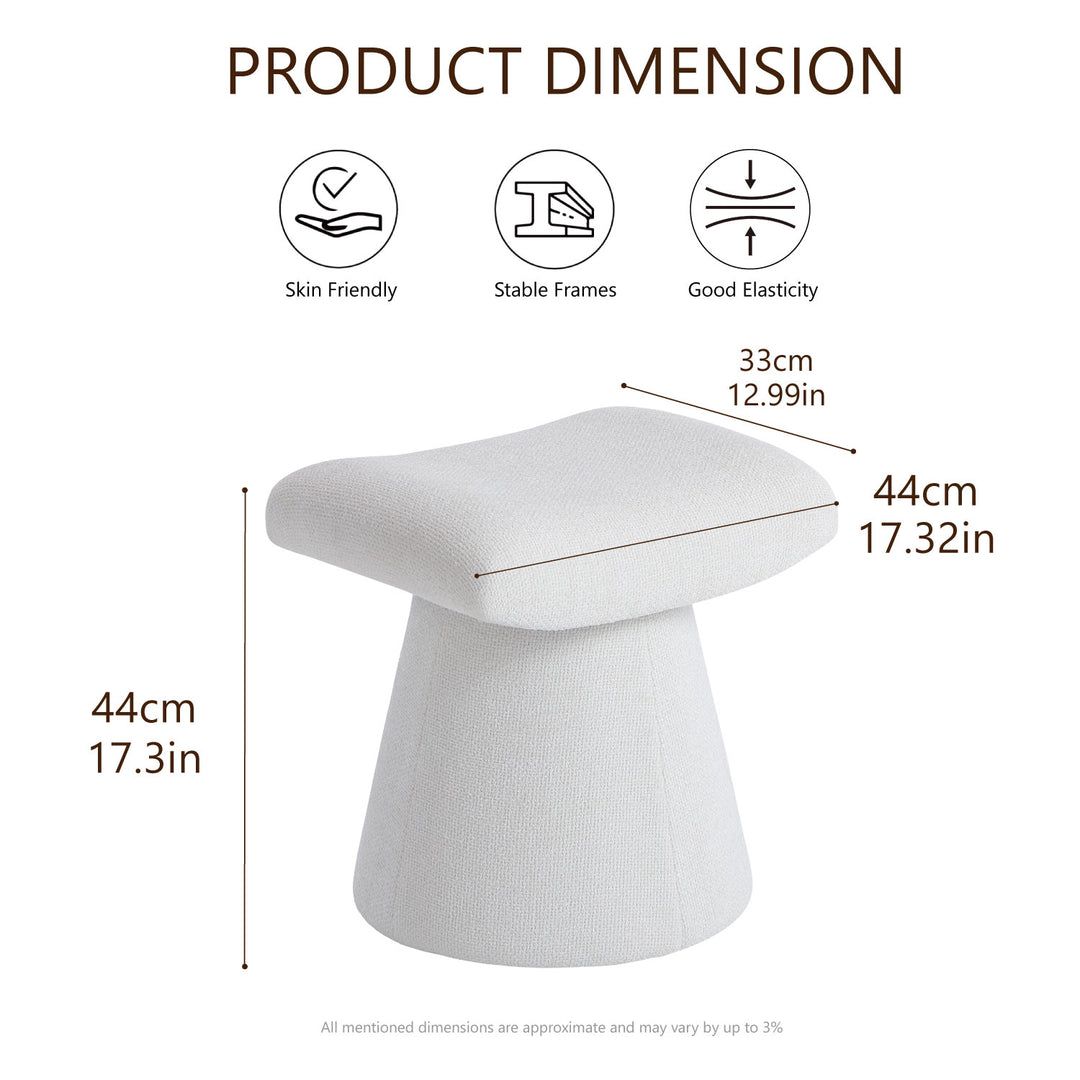 Pringle's  Saddle-shaped Ottoman, Elegant Curved Accent Stool with Plush Upholstered Seat, Chic Footrest & Stylish Statement Piece for Living Room, Bedroom, or Lounge Spaces (Snow White)