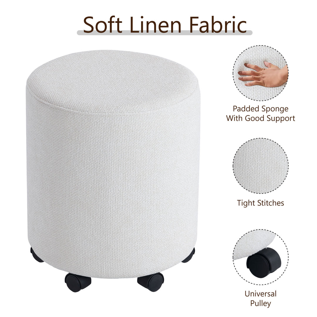 White Round Ottoman With Pulley