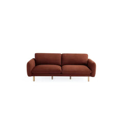Scandi 86 Inch 3 Seater Sofa in Cedar Brown Fabric - Minimalist Modern Upholstered Couch with Wood Legs by Get Set Style Furniture.