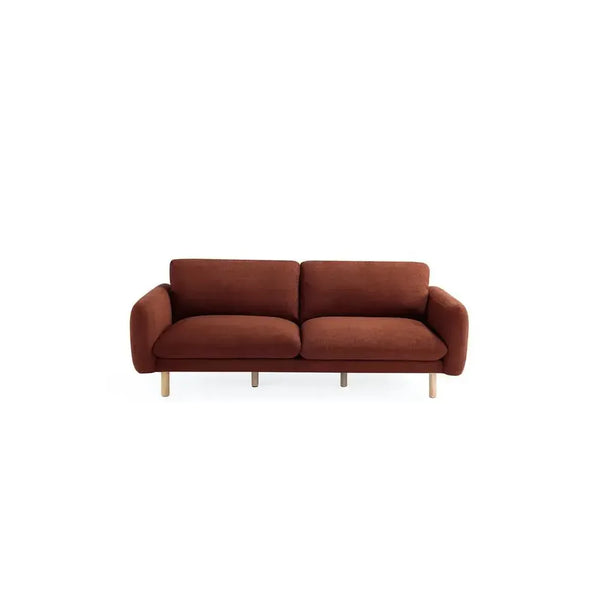 Scandi 86 Inch 3 Seater Sofa in Cedar Brown Fabric - Minimalist Modern Upholstered Couch with Wood Legs by Get Set Style Furniture.