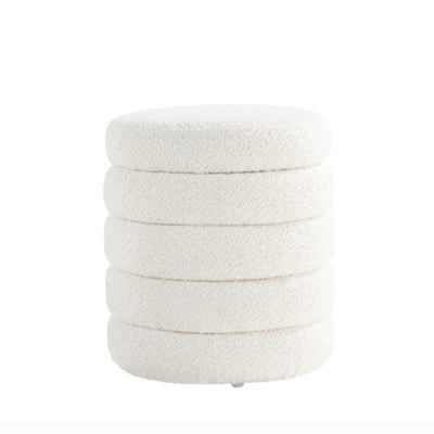 White Fabric Round Ottoman with Storage #100049