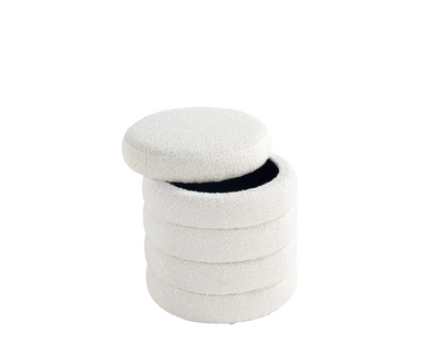 White Fabric Round Ottoman with Storage #100049