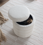 Load image into Gallery viewer, White Fabric Round Ottoman with Storage #100049

