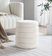 White Fabric Round Ottoman with Storage #100049
