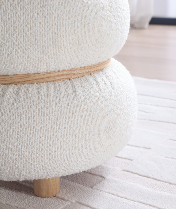 White Pebble Round Ottoman #100046