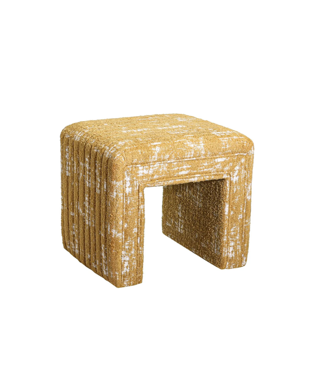 Moony Honey Blend Yellow Ottoman Bench - Modern Minimalist Vanity Chair and Footrest with Wooden Base by Get Set Style Furniture.