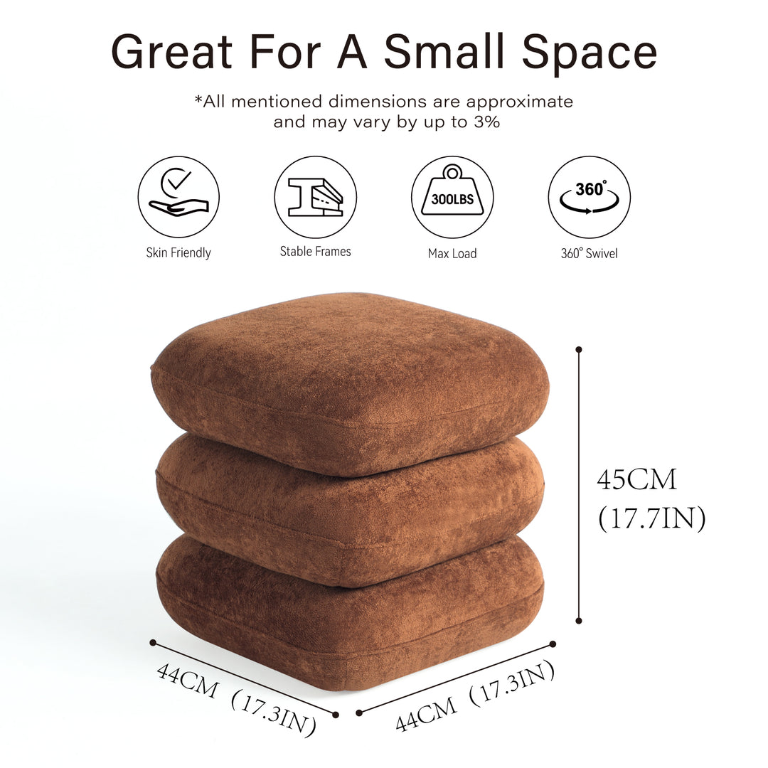 Geometric Ottoman with Rotating Base, 17.5in Accent Vanity Stool Multi-Functional Lounge Footrest or Extra Seating for Living Room, Bedroom, or Entryway (Cedar) #100303