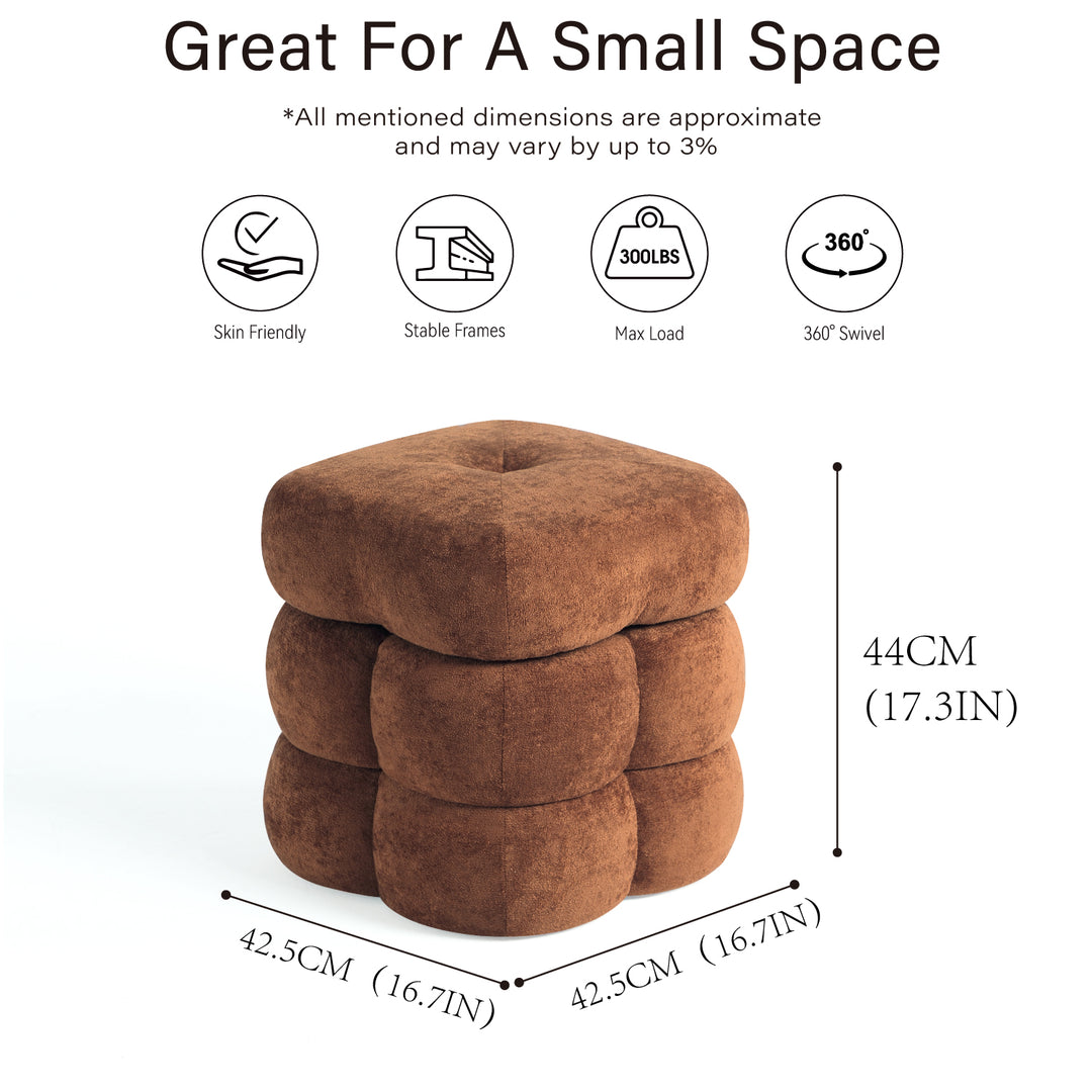 Flower Ottoman with Rotating Base,17.5in Accent Vanity Stool Multi-Functional Lounge Footrest or Extra Seating (Cedar) #100306