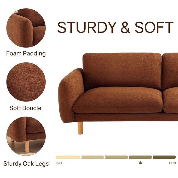 Scandi 3 Seater Sofa Couches, 86” Minimalist Modern Upholstered Sofa with Comfort Cushions (Cedar) #100213 Get Set Style Furniture