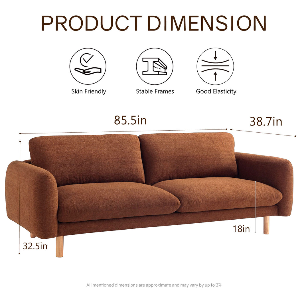 86" Wide Mid Century Modern Upholstered Sofa with Comfort Cushions (Cedar)