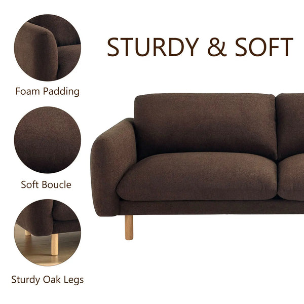 Scandi 3 Seater Sofa Couches, 86” Minimalist Modern Upholstered Sofa with Comfort Cushions (Chocolate) #100214 Get Set Style Furniture