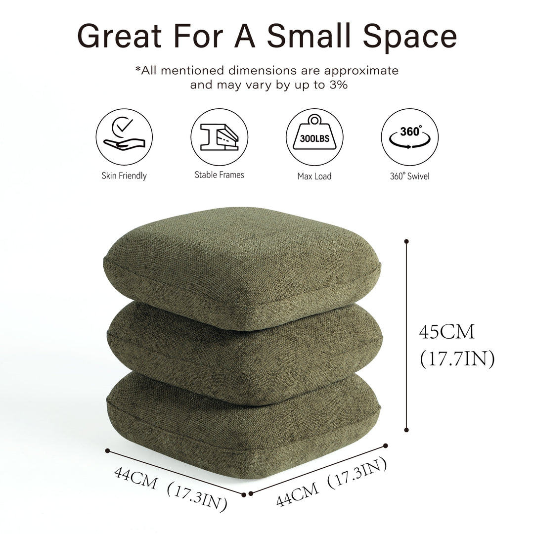 Modern Geometric Ottoman with Rotating Base, 17.5in Accent Vanity Stool Multi-Functional Lounge Footrest or Extra Seating (Green) #100302