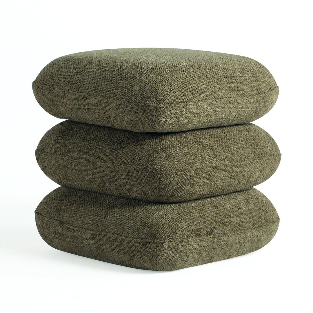 Modern Geometric Ottoman with Rotating Base, 17.5in Accent Vanity Stool Multi-Functional Lounge Footrest or Extra Seating (Green) #100302