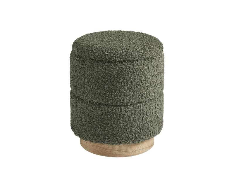 Wooden Base Storage Ottoman: Olive Boucle 