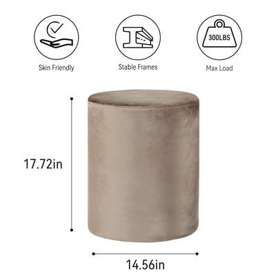 Beige Velvet Round Ottoman #100144