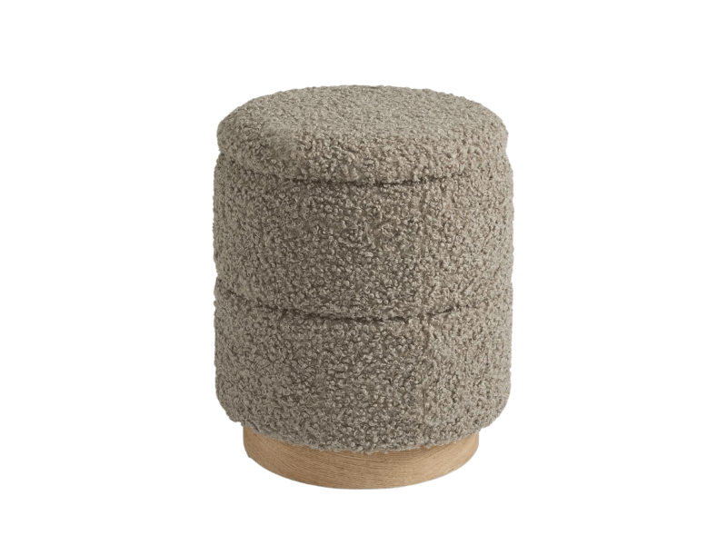 Wooden Base Storage Ottoman: Taupe Boucle 