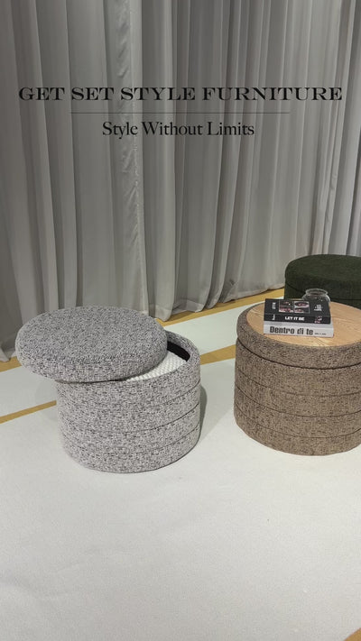 Taupe Chenille Round Ottoman With Storage #100137