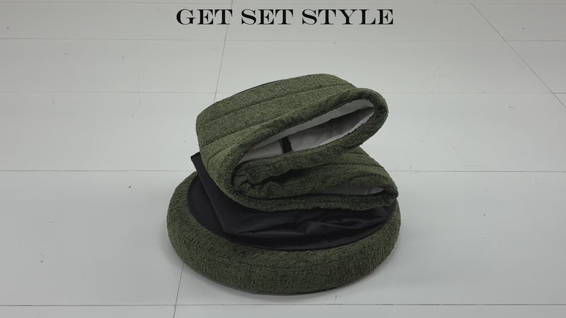 Green Chenille Round Ottoman With Storage 