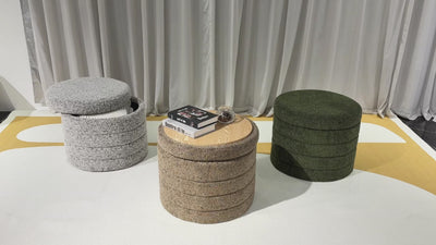 Taupe Chenille Round Ottoman With Storage #100137