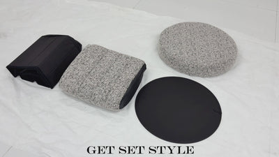 Beige Chenille Round Ottoman With Storage #100136