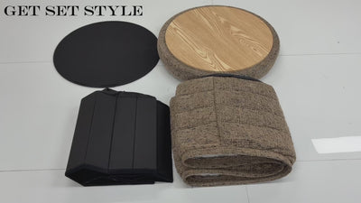 Taupe Chenille Round Ottoman With Storage #100137