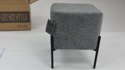 Dark Grey Cube-Shaped Chenille Stool #100058