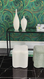 Load and play video in Gallery viewer, Flower Shaped Accent Stool: Plush petal-shaped ottoman. Adds a chic, cozy touch to your living room, bedroom, or vanity (Gray)