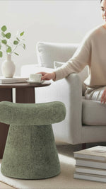 Load and play video in Gallery viewer, Pringle's  Saddle-shaped Ottoman, Elegant Curved Accent Stool with Plush Upholstered Seat, Chic Footrest &amp; Stylish Statement Piece for Living Room, Bedroom, or Lounge Spaces (Snow White)