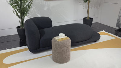 Taupe Sherpa Fabric Round Ottoman #100131