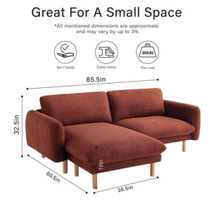 86"Wide Convertible Sectional Sofa, Modern L Shape Couches with Left/Right Reversible Chaise,  Mid-Century Sofa with Reversible Cushions (Cedar) #100210 Get Set Style Furniture