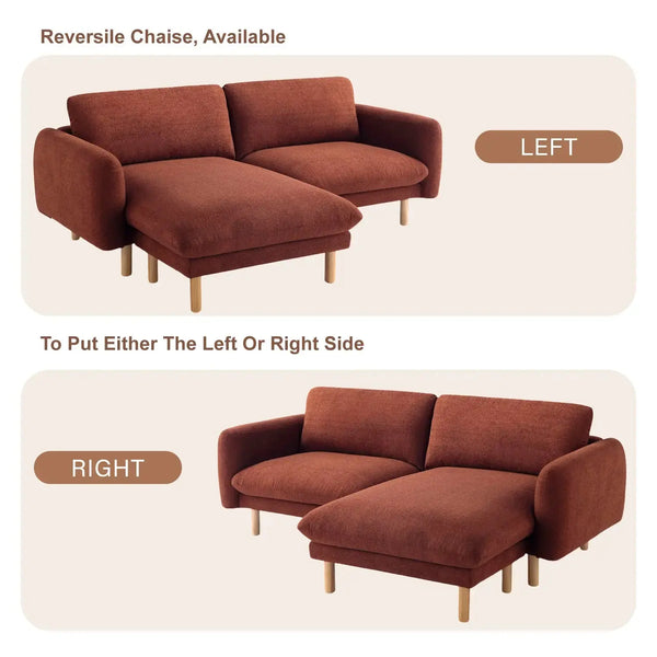 86"Wide Convertible Sectional Sofa, Modern L Shape Couches with Left/Right Reversible Chaise,  Mid-Century Sofa with Reversible Cushions (Cedar) #100210 Get Set Style Furniture